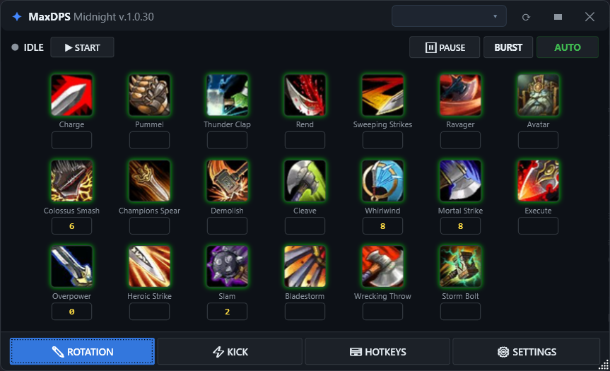 MaxDPS Midnight main window